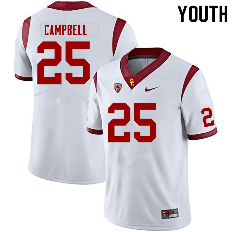 Youth #25 Brandon Campbell USC Trojans College Football Jerseys Sale-White - Click Image to Close